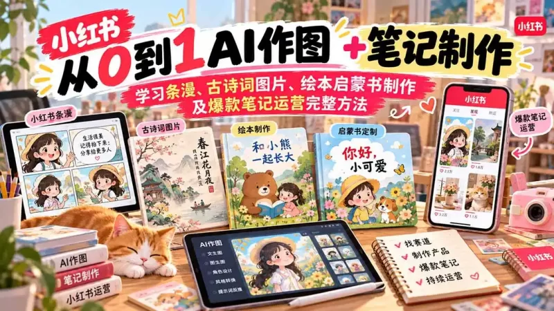 2026小红书AI内容创作从0到1：学习条漫、古诗词图片、绘本启蒙书制作及爆款笔记运营完整方法-51云资源