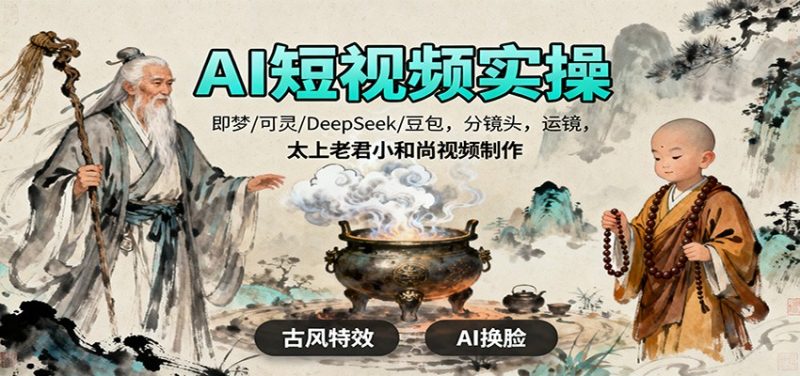 AI短视频实操，即梦/可灵/DeepSeek/豆包，分镜头，运镜，太上老君小和尚视频制作-51云资源