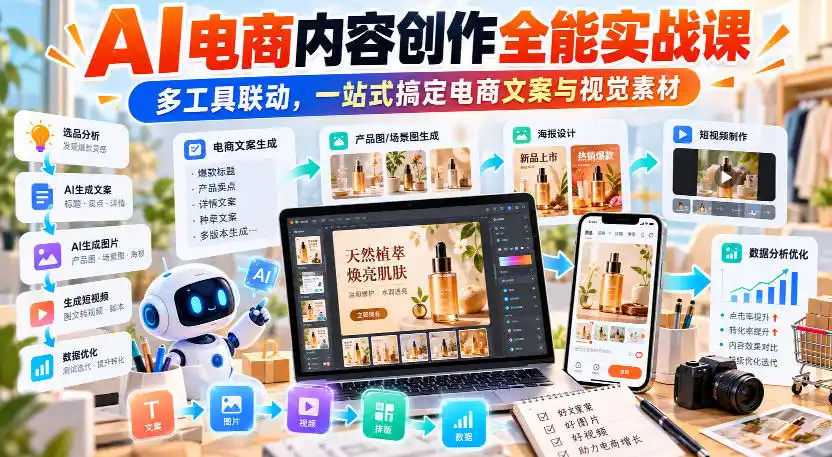 【无水印】AI电商内容创作全能实战课|多工具联动,一站式搞定电商文案与视觉素材-51云资源
