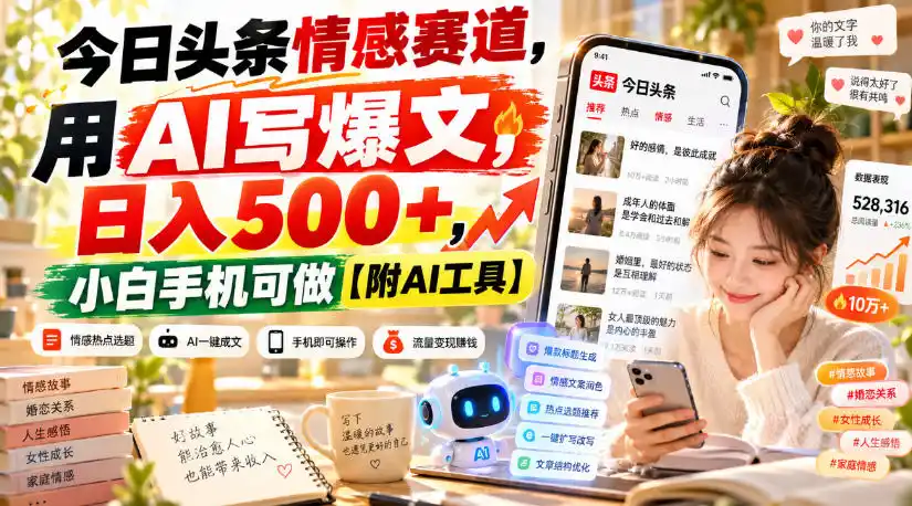 今日头条情感赛道，用AI写爆文，日入500 ，小白手机可做【附AI工具】-51云资源