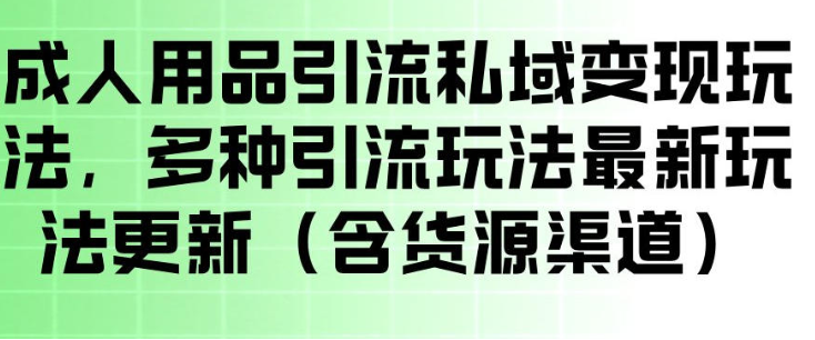 成人用品引流私域变现玩法,多种引流玩法最新玩法,操作简单(含货源渠道)-51云资源