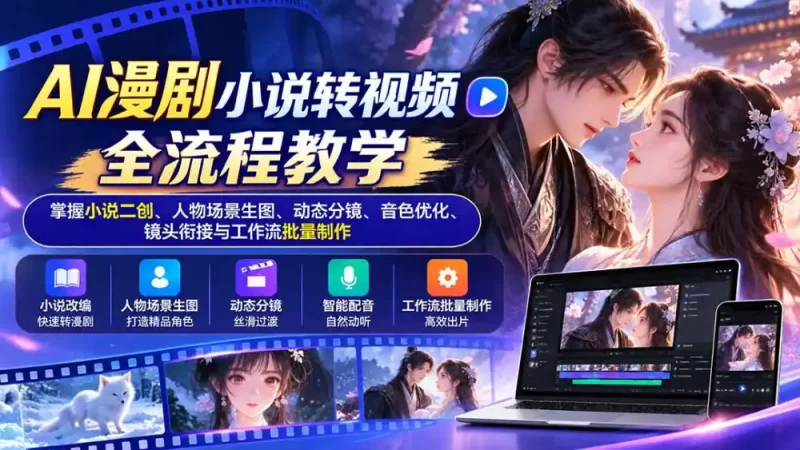 AI漫剧小说转视频全流程教学：掌握小说二创、人物场景生图、动态分镜、音色优化、镜头衔接与工作流批量制作-51云资源