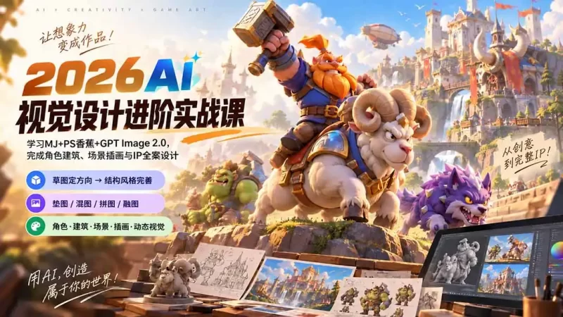 2026AI视觉设计进阶实战课-更新：学习MJ PS香蕉 GPT Image 2.0，完成角色建筑、场景插画与IP全案设计-51云资源