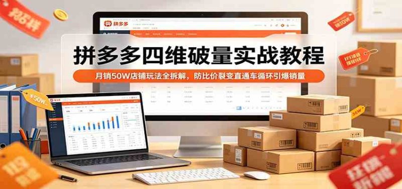 拼多多四维破量实战教程:月销50W店铺玩法全拆解,防比价裂变直通车循环引爆销量-51云资源