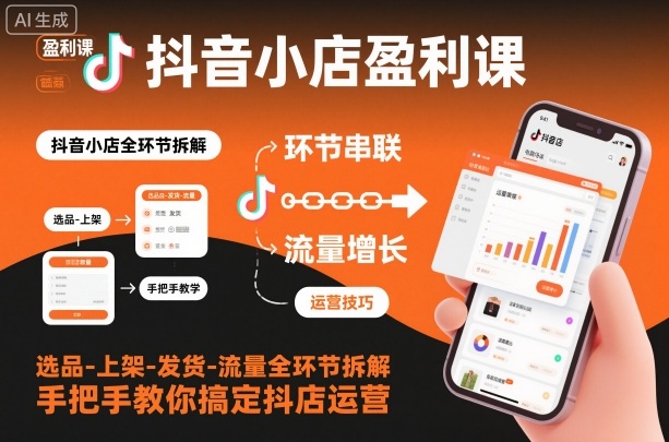 抖音小店盈利课-选品-上架-发货-流量全环节拆解，手把手教你搞定抖店运营-51云资源