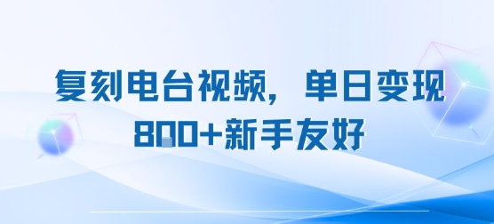 复刻电台视频,单日变现8张 新手友好,长期可做-51云资源