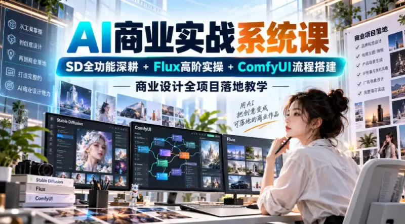 AI商业实战系统课｜SD全功能深耕 Flux高阶实操 Comfyui流程搭建，商业设计全项目落地教学-51云资源