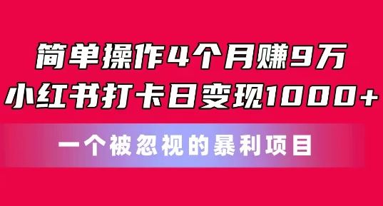 简单操作4个月赚9w，小红书打卡日变现1k，一个被忽视的暴力项目【揭秘】-51云资源