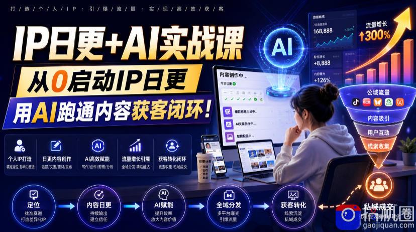 IP日更 AI实战课，从0启动IP日更，IP置顶视频制作 100条选题库搭建 10条日更规划，用AI跑通内容获客闭环!-51云资源