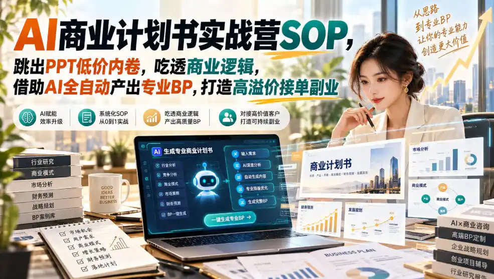 AI商业计划书实战营SOP，跳出PPT低价内卷，吃透商业逻辑，借助AI全自动产出专业BP，打造高溢价接单副业-51云资源
